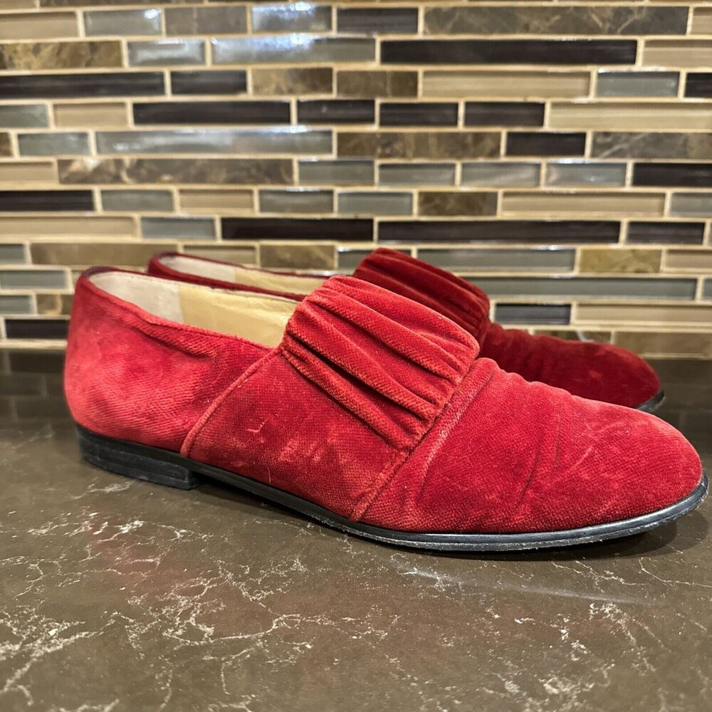 Vtg TOKIO KUMAGAI Paris Red Velvet Pull On Loafers Women’s Italy Size 37 7 - Picture 6 of 9